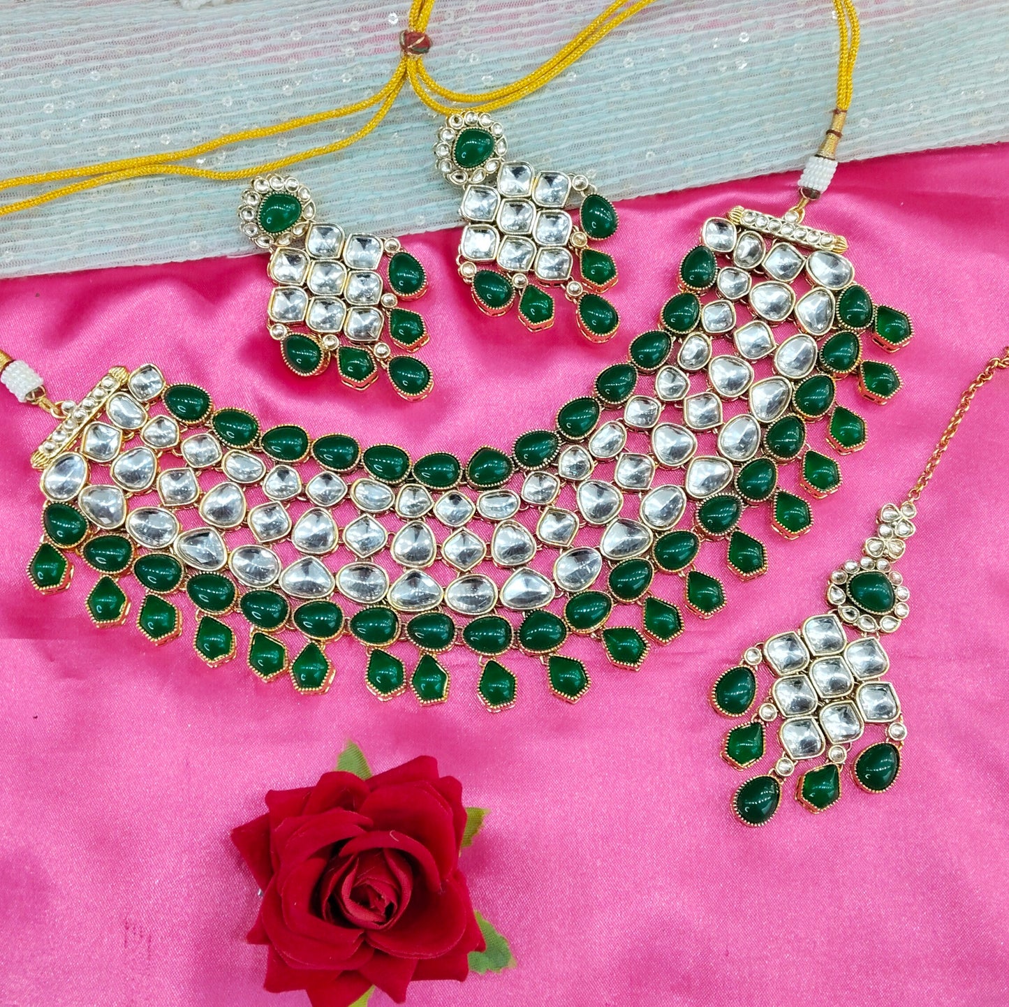 Green Kundan Necklace Jewellery Lucky Set
