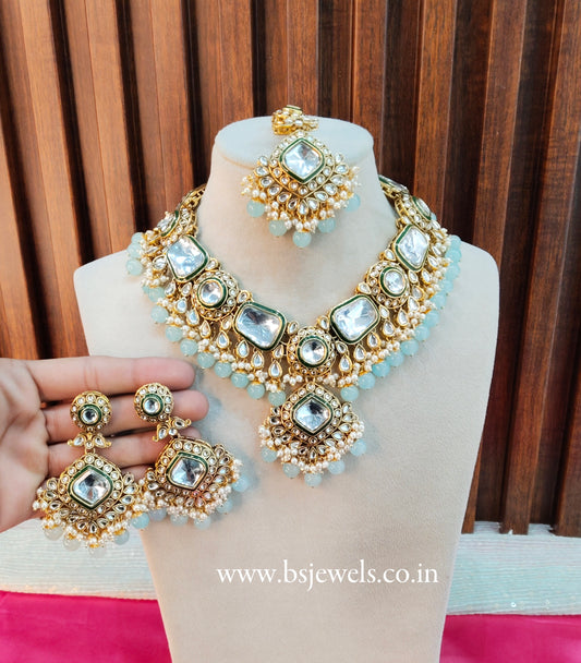 Sea Green Kundan Necklace Jewellery Letter Set