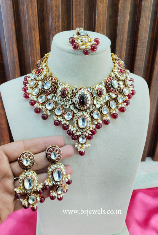 Maroon Meenakari Kundan Necklace Jewellery Aman Set