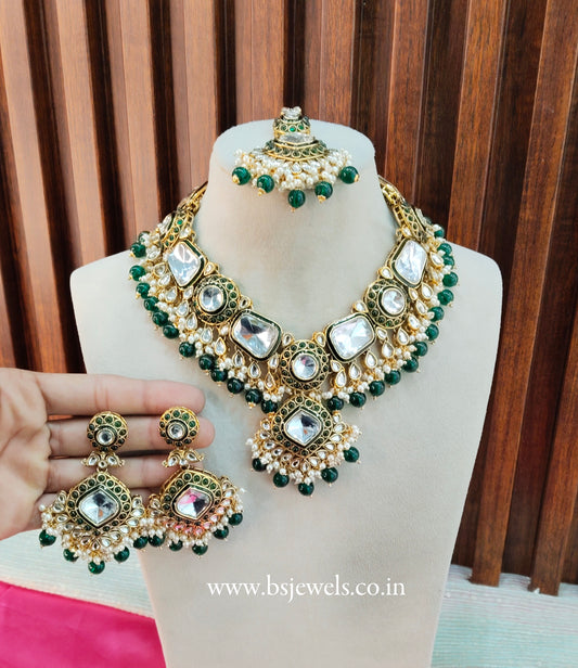 Green Kundan Necklace Jewellery Letter Set