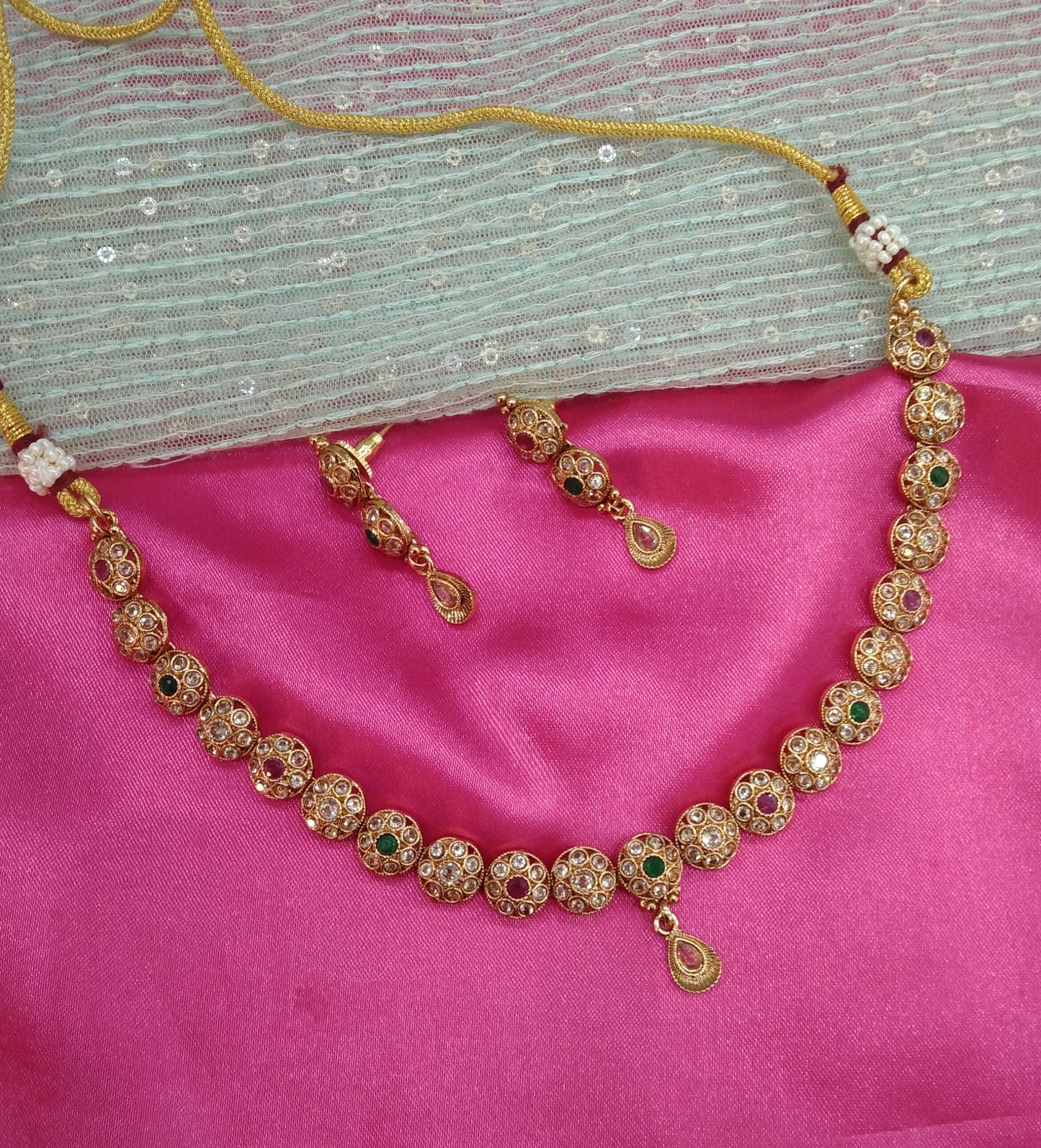 Ruby Green Gold Polki Necklace Jewellery Delta Set
