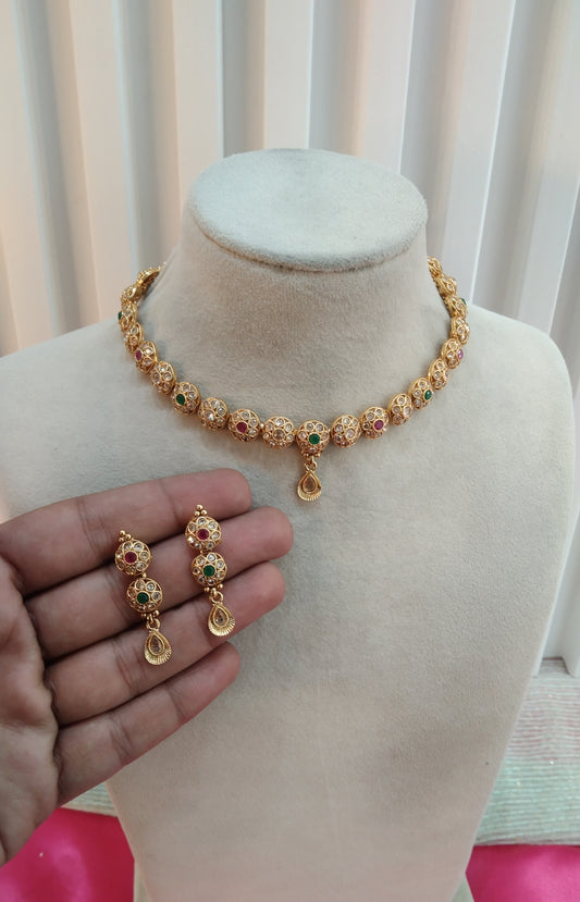 Ruby Green Gold Polki Necklace Jewellery Delta Set