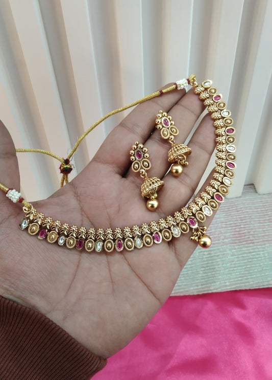 Ruby Gold Polki Jhumki Necklace Jewellery Delta Set