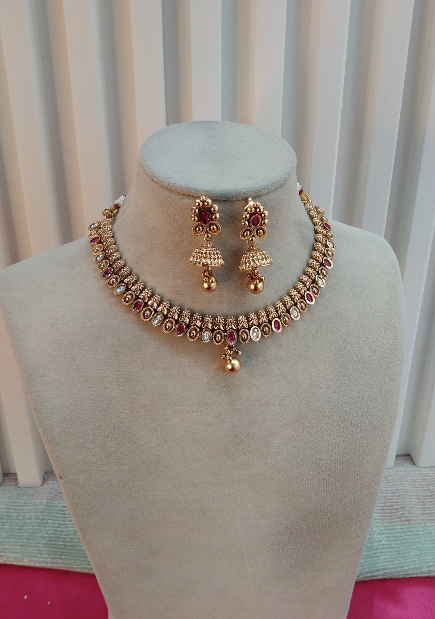 Ruby Gold Polki Jhumki Necklace Jewellery Delta Set