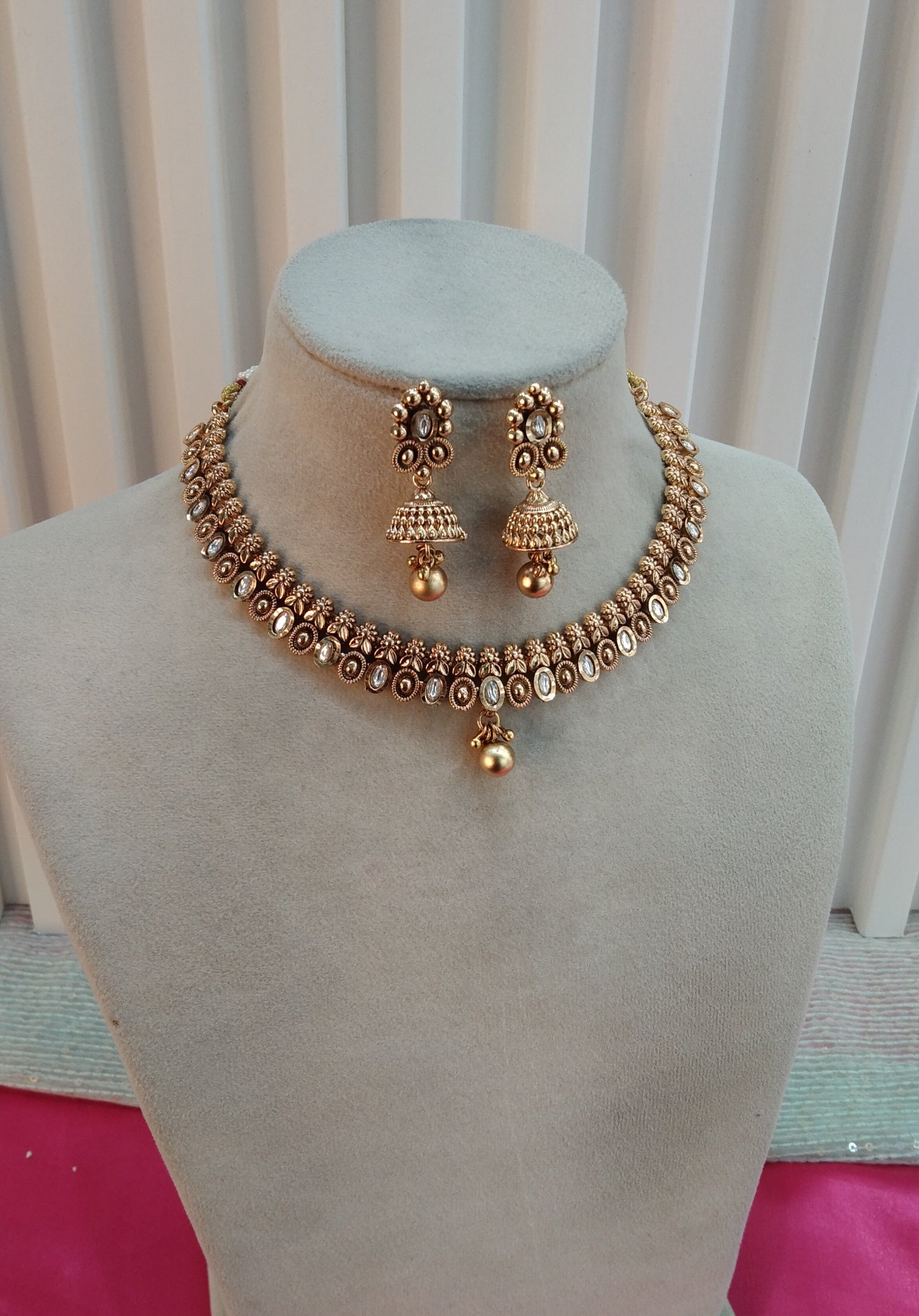 Gold Polki Jhumki Necklace Jewellery Delta Set
