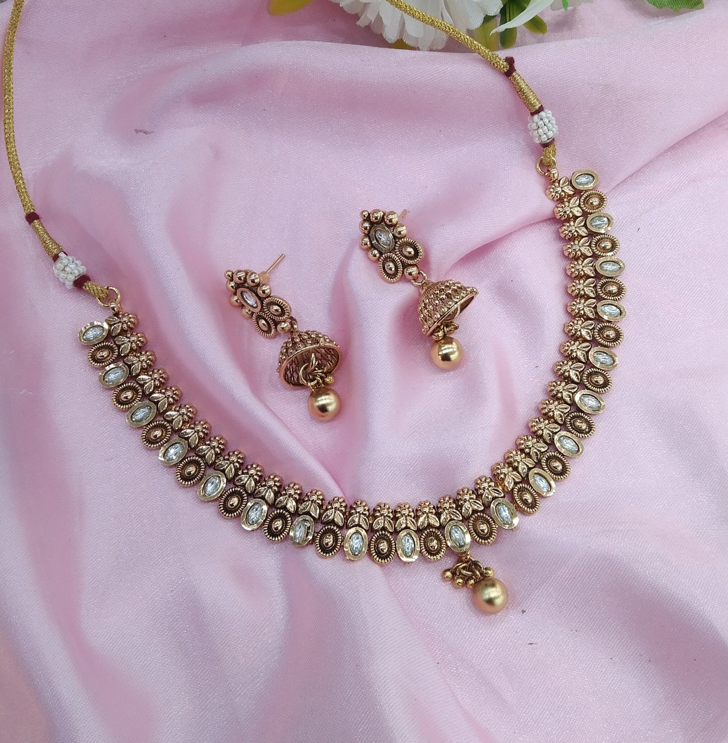 Gold Polki Jhumki Necklace Jewellery Delta Set