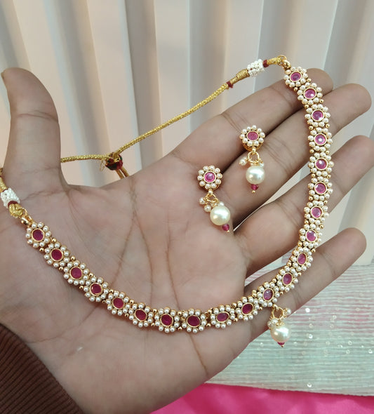 Ruby Gold Polki Necklace Jewellery Delta Set