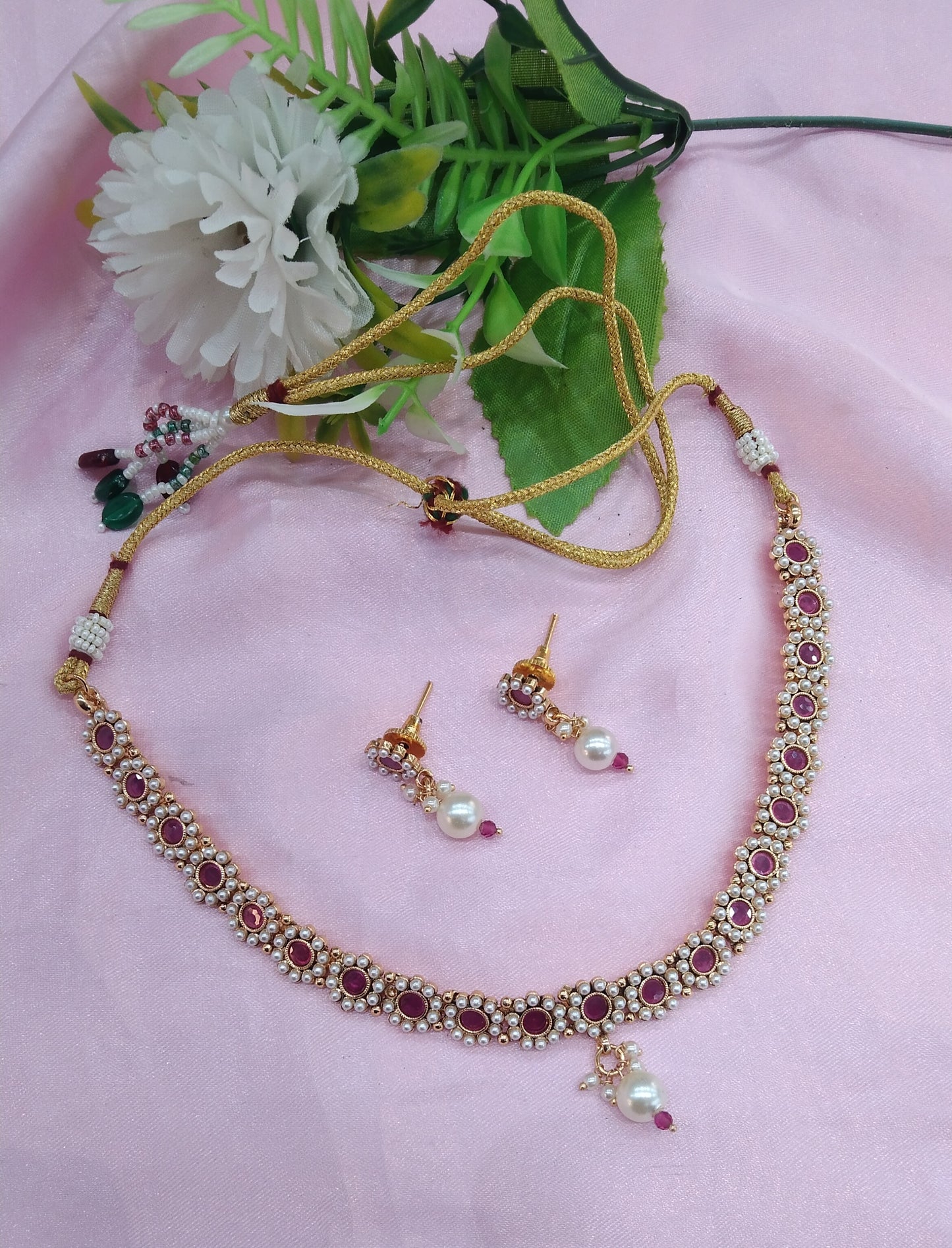 Ruby Gold Polki Necklace Jewellery Delta Set