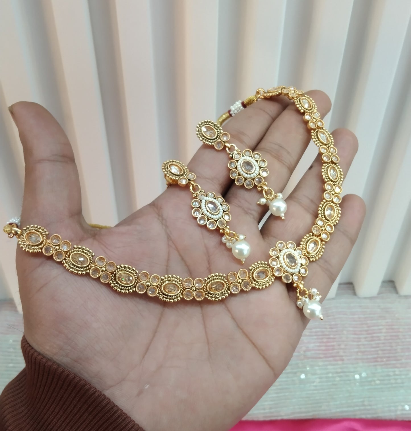 Gold Polki Necklace Jewellery Delta Set