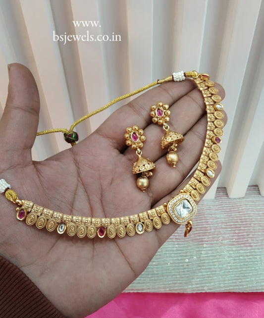 Ruby Gold Polki Jhumki Necklace Jewellery Delta Set