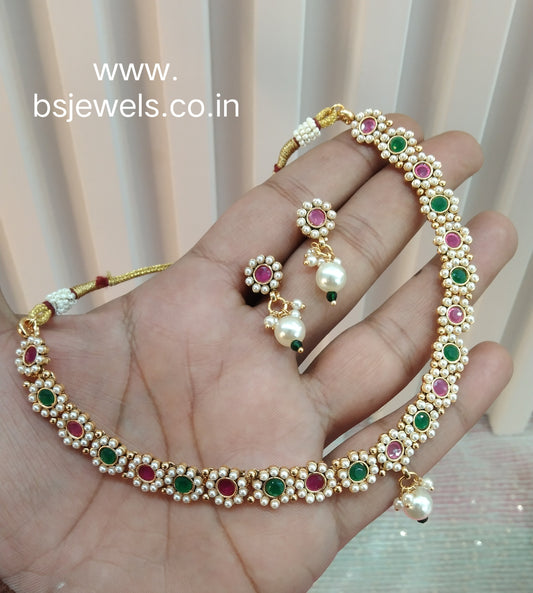 Ruby Green Gold Polki Necklace Jewellery Delta Set