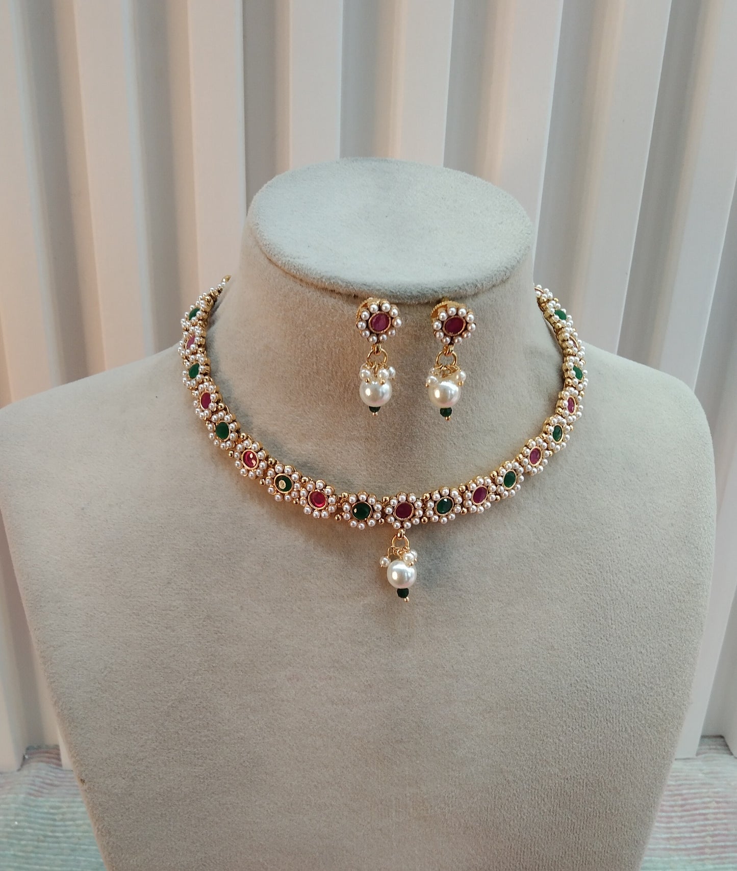 Ruby Green Gold Polki Necklace Jewellery Delta Set