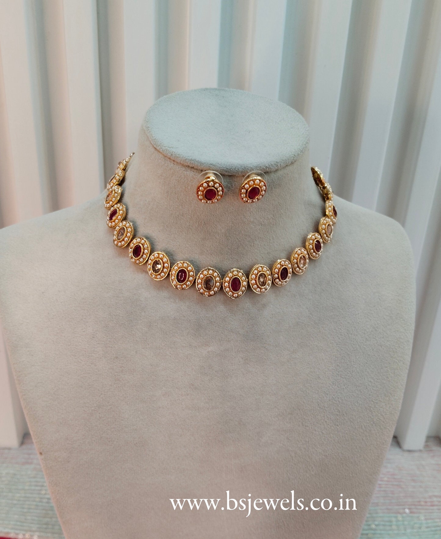 Ruby Gold Polki Necklace Jewellery Studio Set