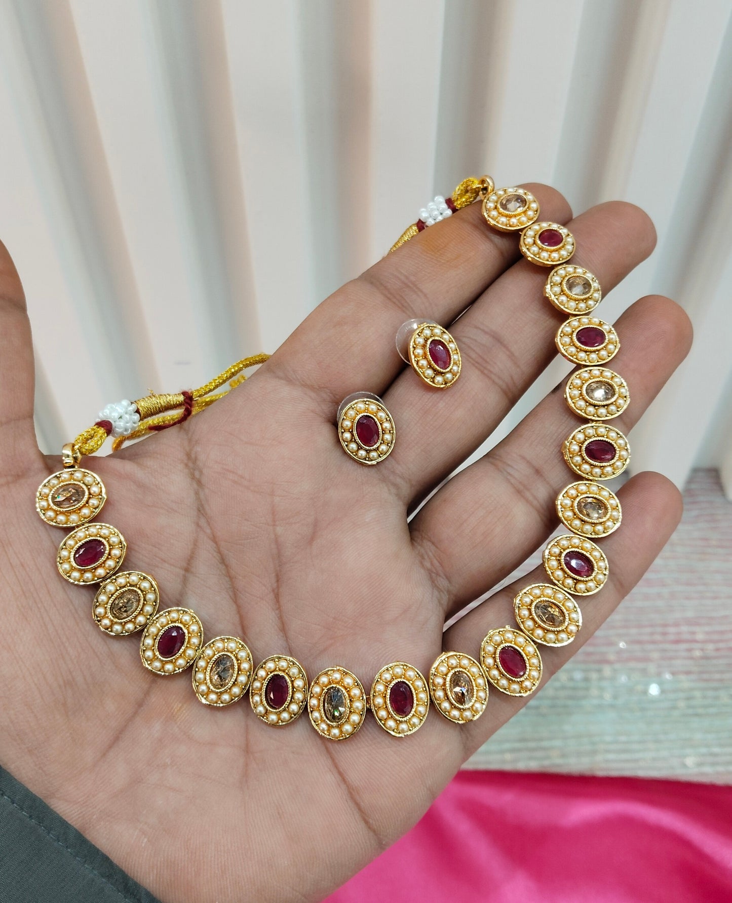 Ruby Gold Polki Necklace Jewellery Studio Set