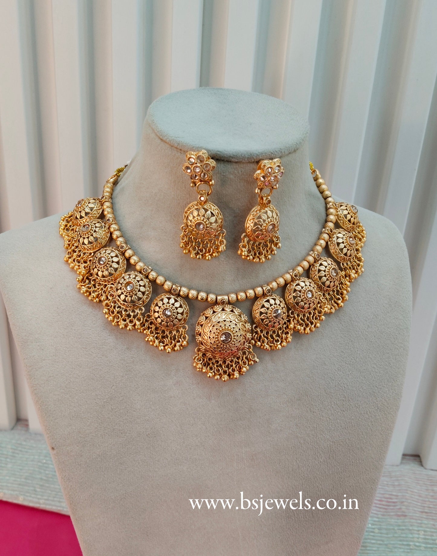 Ruby Gold Polki Jhumka Necklace Jewellery Studio Set