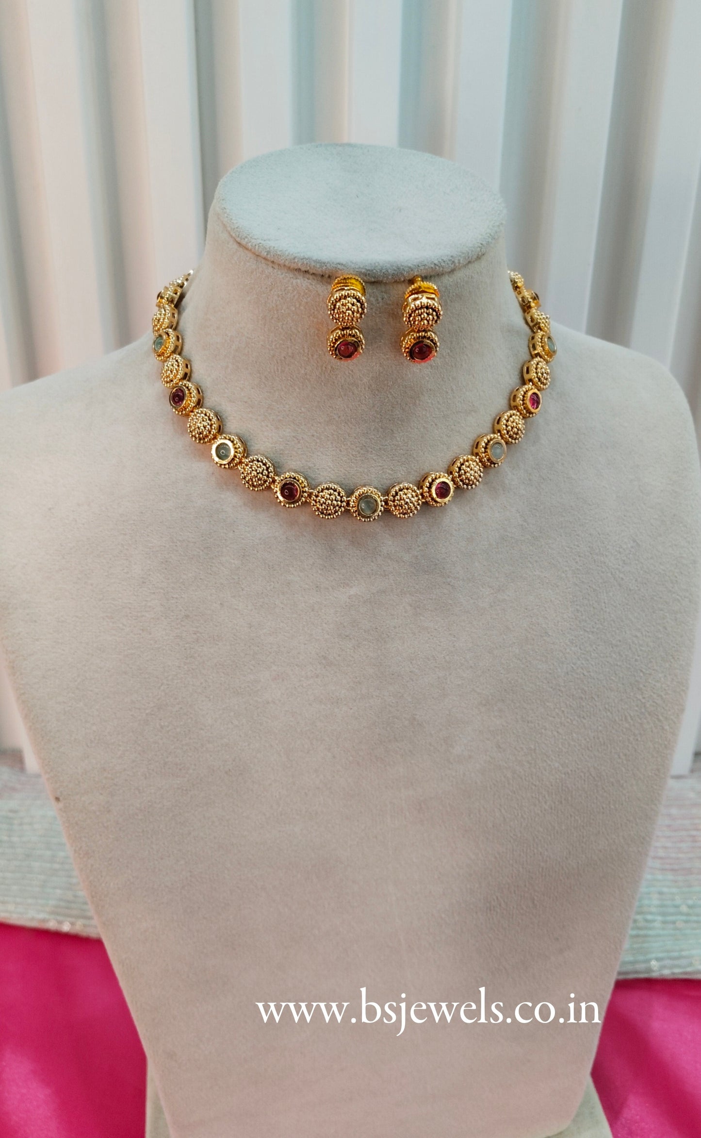 Ruby Pista Gold Polki Necklace Jewellery Studio Set