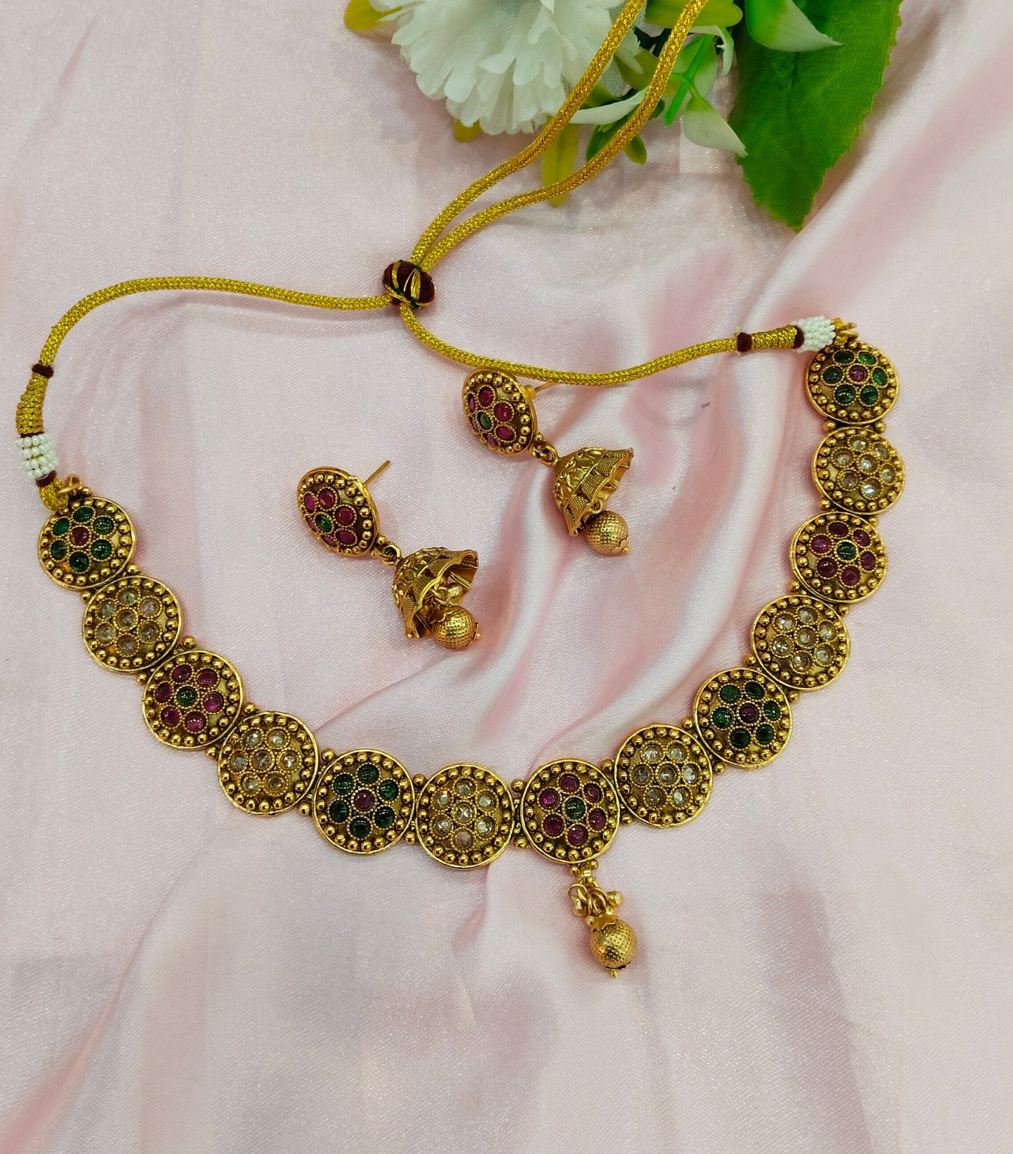Ruby Green Gold Polki Necklace Jewellery Studio Set