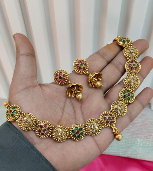 Ruby Green Gold Polki Necklace Jewellery Studio Set