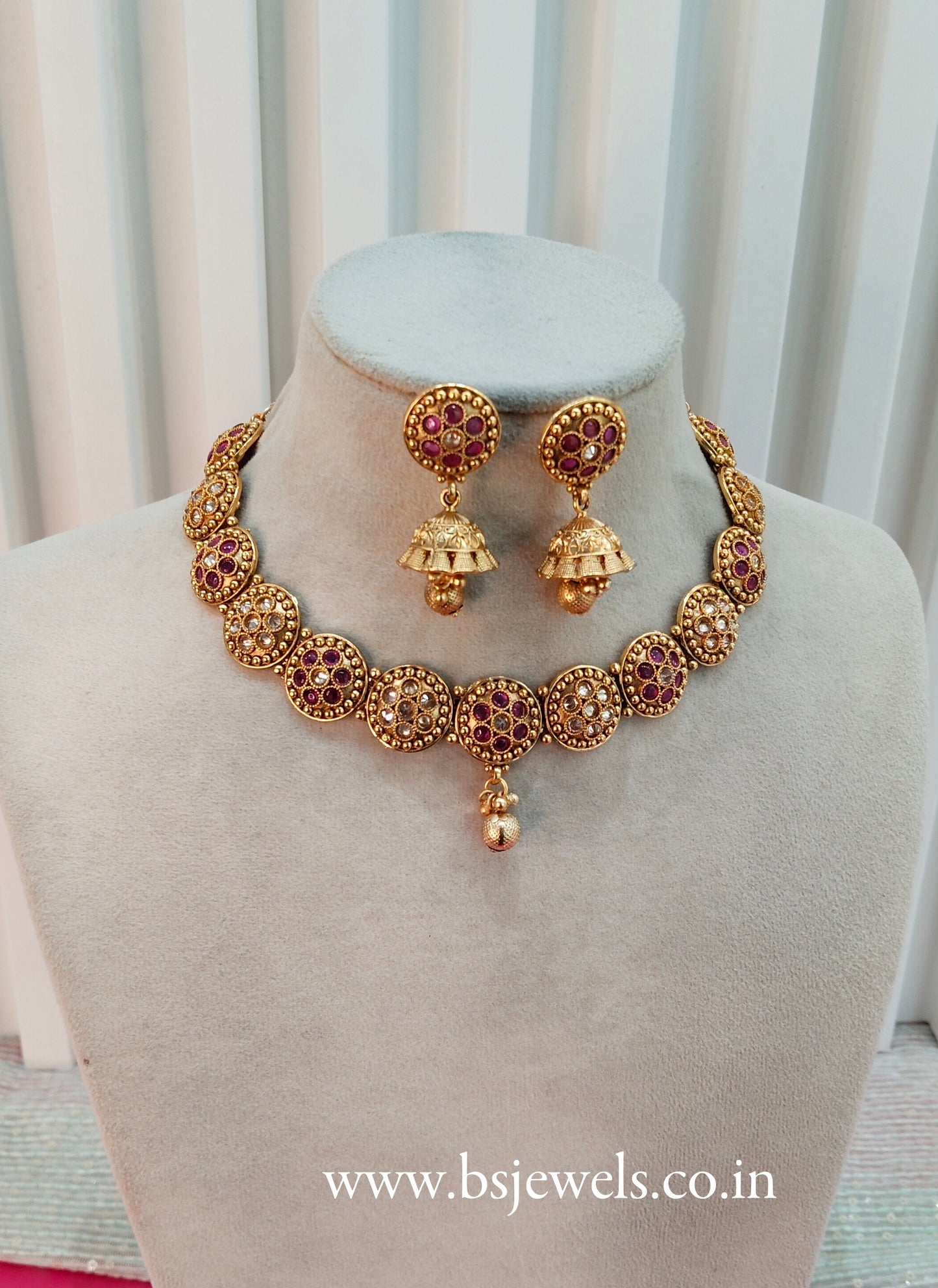 Ruby Gold Polki Necklace Jewellery Studio Set