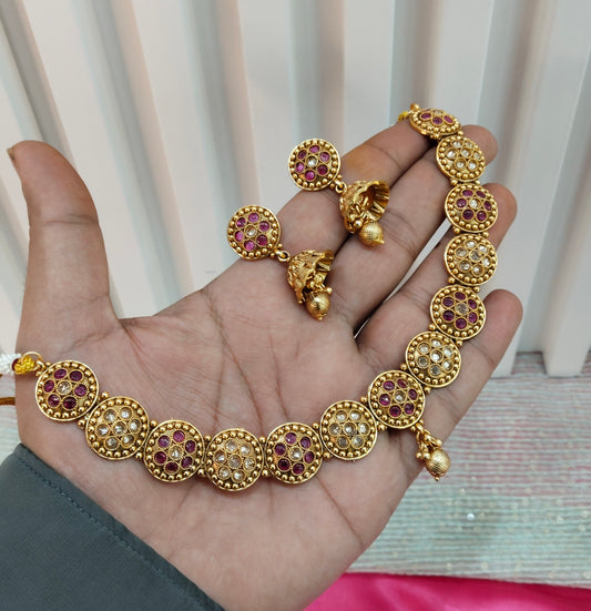 Ruby Gold Polki Necklace Jewellery Studio Set