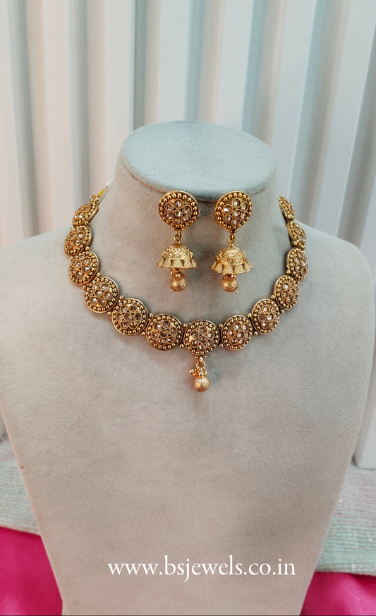 Gold Polki Necklace Jhumka Jewellery Studio Set