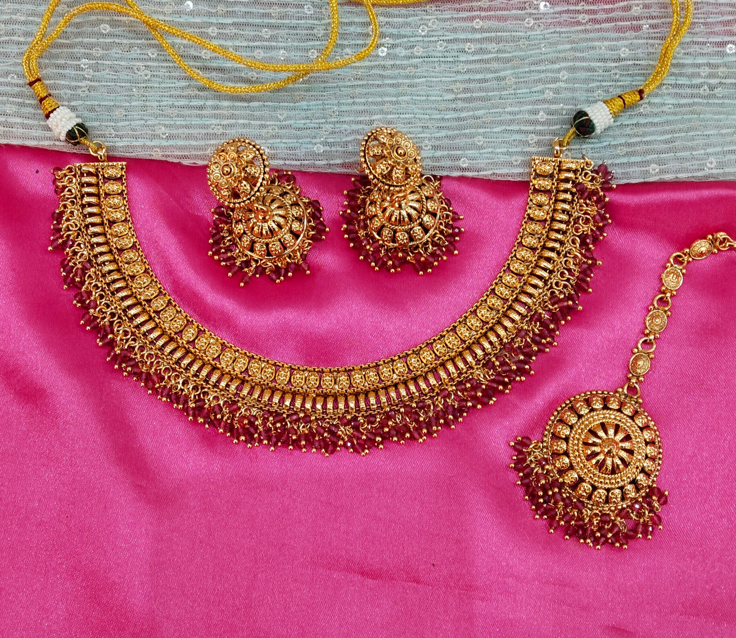 Ruby Gold Polki Necklace Jhumka Jewellery Studio Set