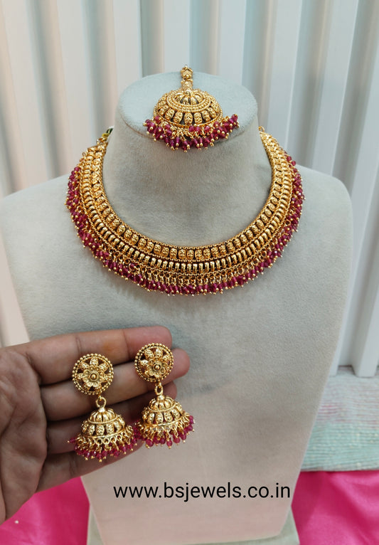 Ruby Gold Polki Necklace Jhumka Jewellery Studio Set