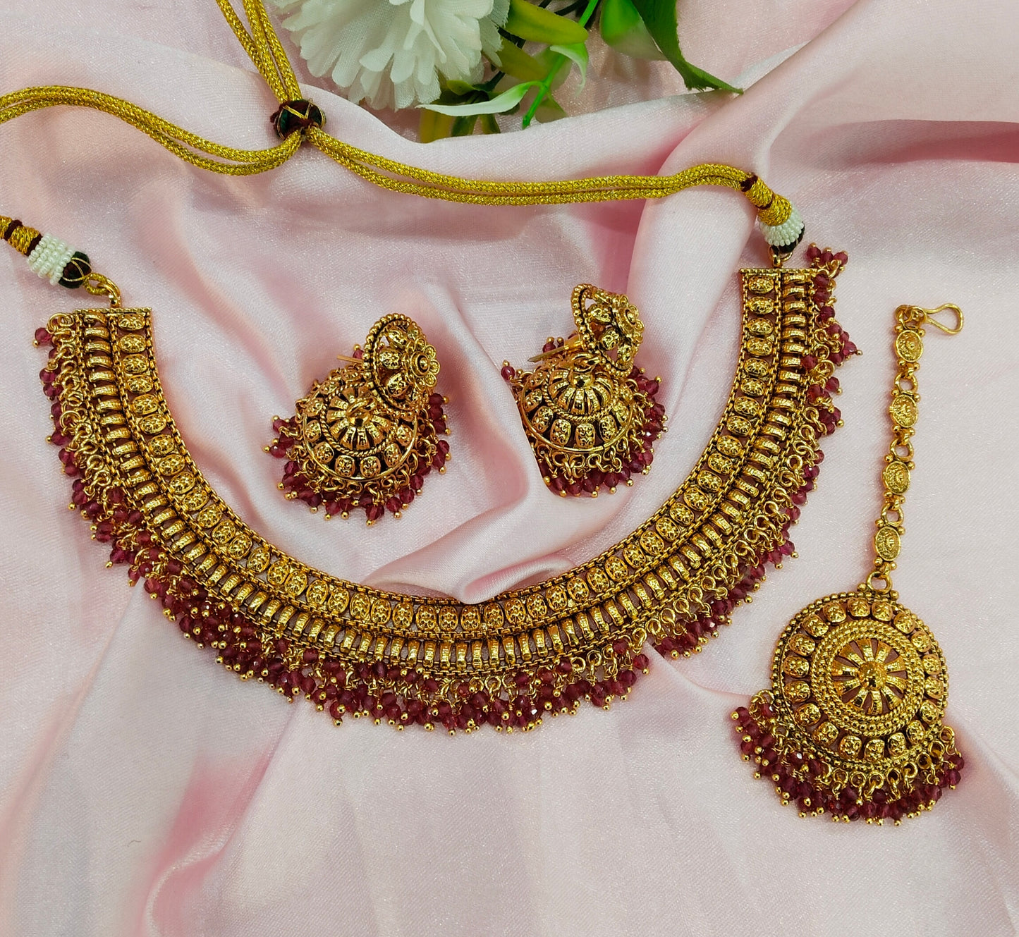 Ruby Gold Polki Necklace Jhumka Jewellery Studio Set
