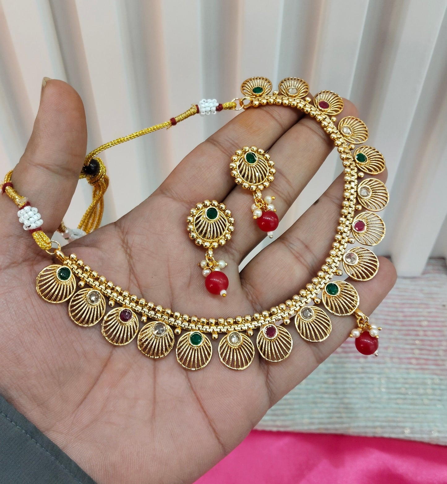 Ruby Green Gold Polki Necklace Jewellery Studio Set