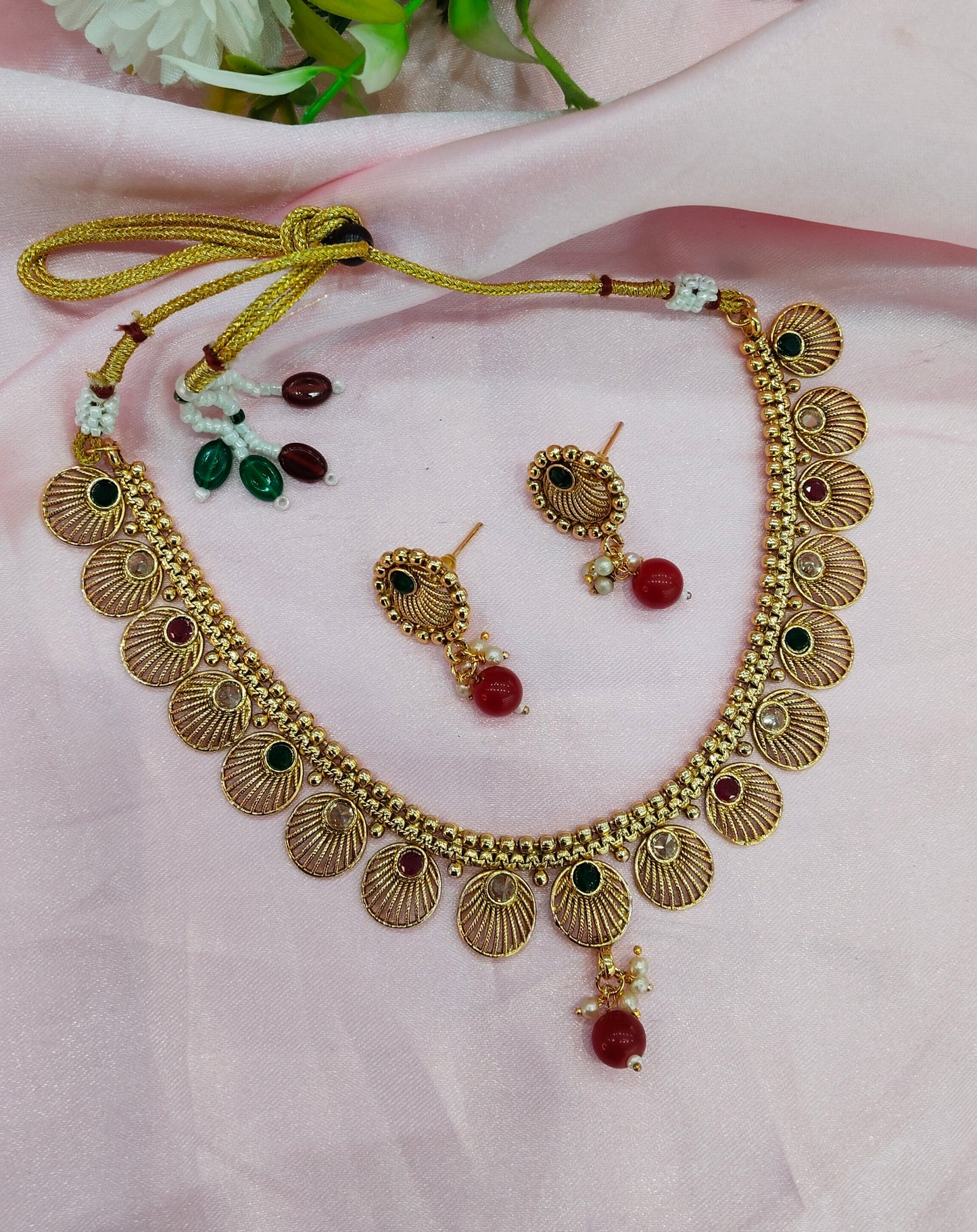 Ruby Green Gold Polki Necklace Jewellery Studio Set