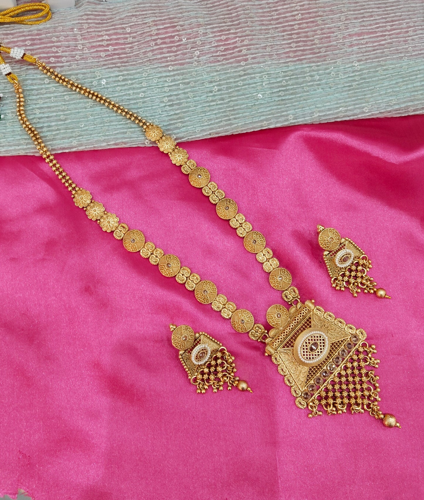 Gold Polki Long Rani Haar Necklace Jewellery Set