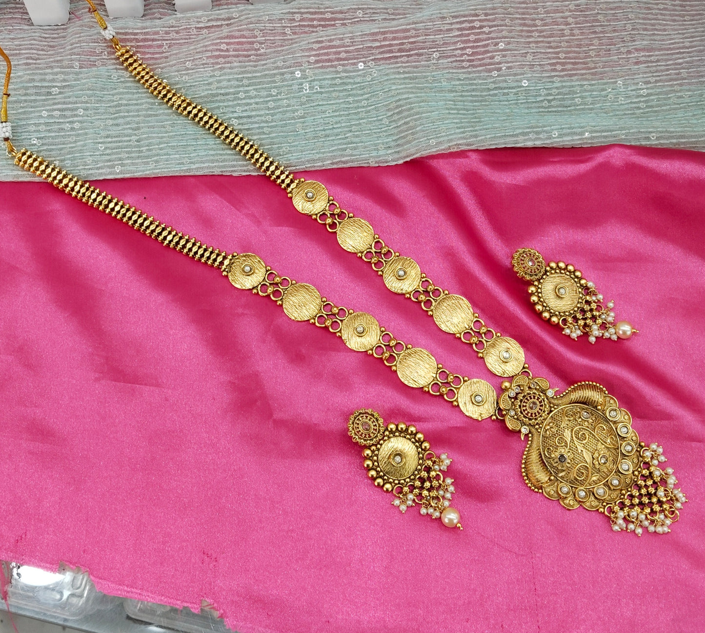 Gold Polki Long Rani Haar Necklace Jewellery Set