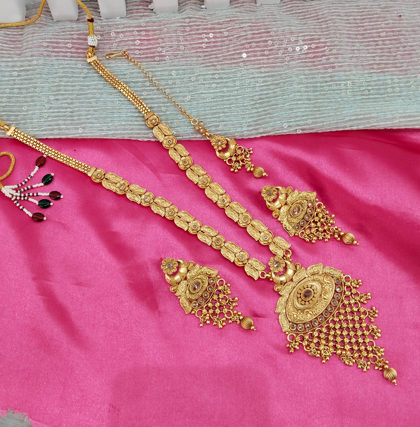 Gold Polki Long Rani Haar Necklace Jewellery Set