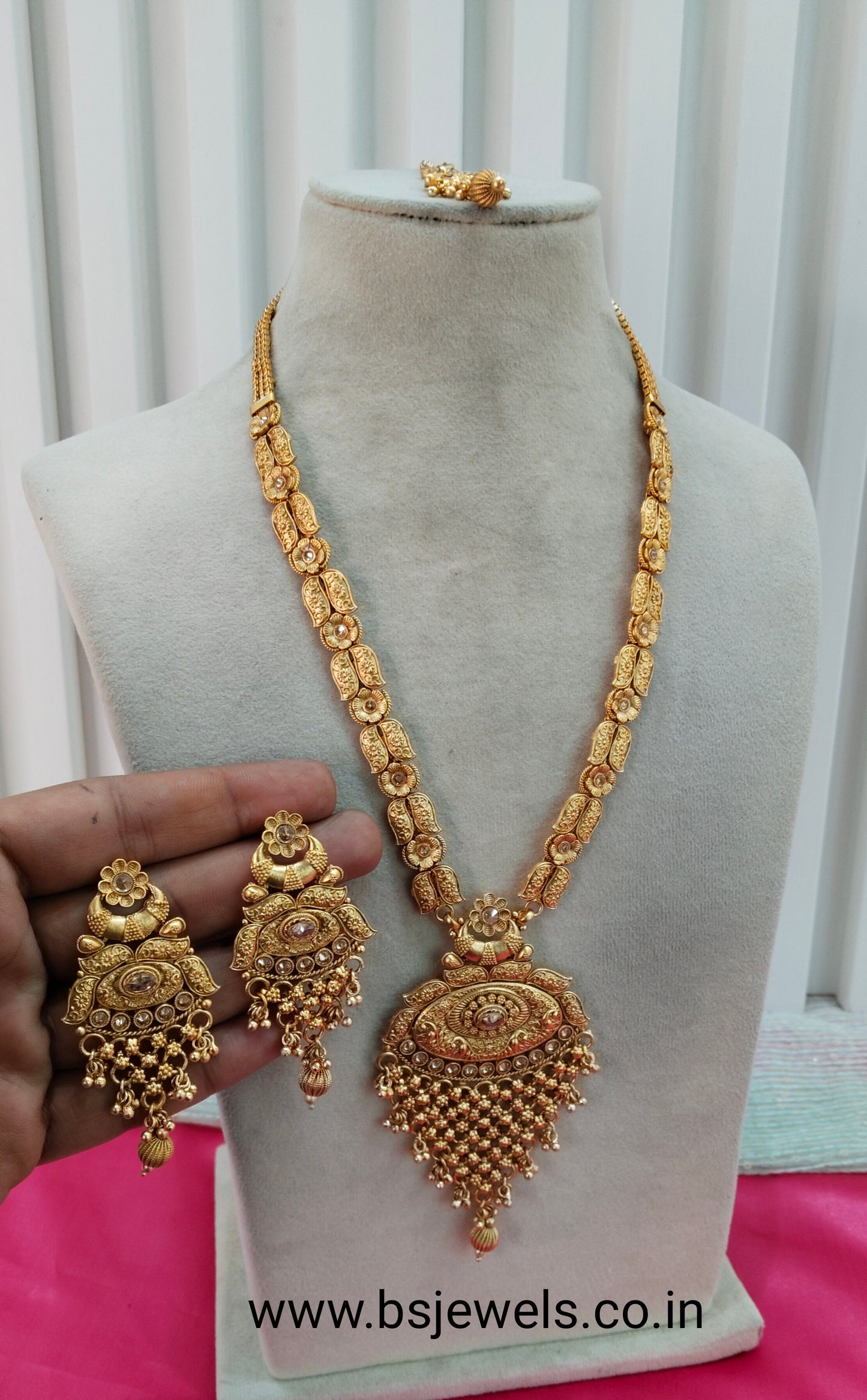 Gold Polki Long Rani Haar Necklace Jewellery Set