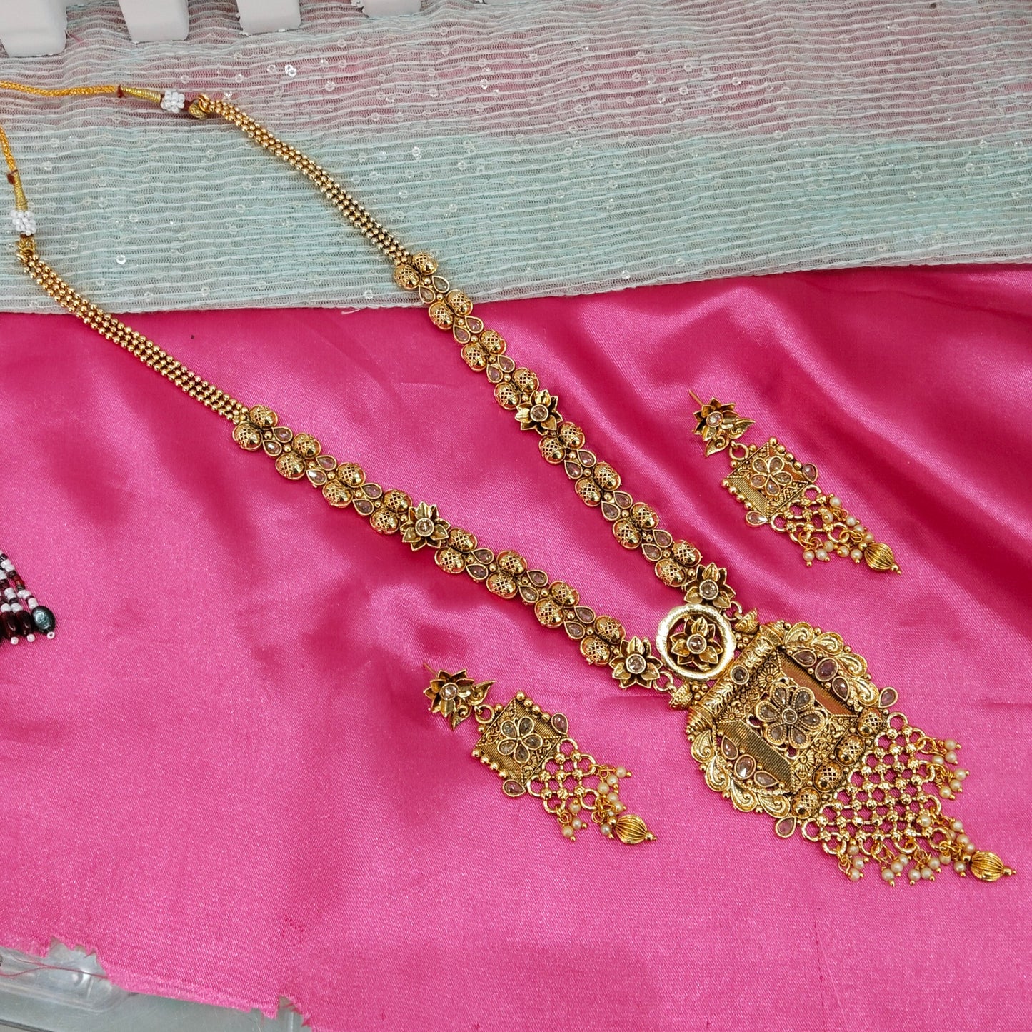 Gold Polki Long Rani Haar Necklace Jewellery Set