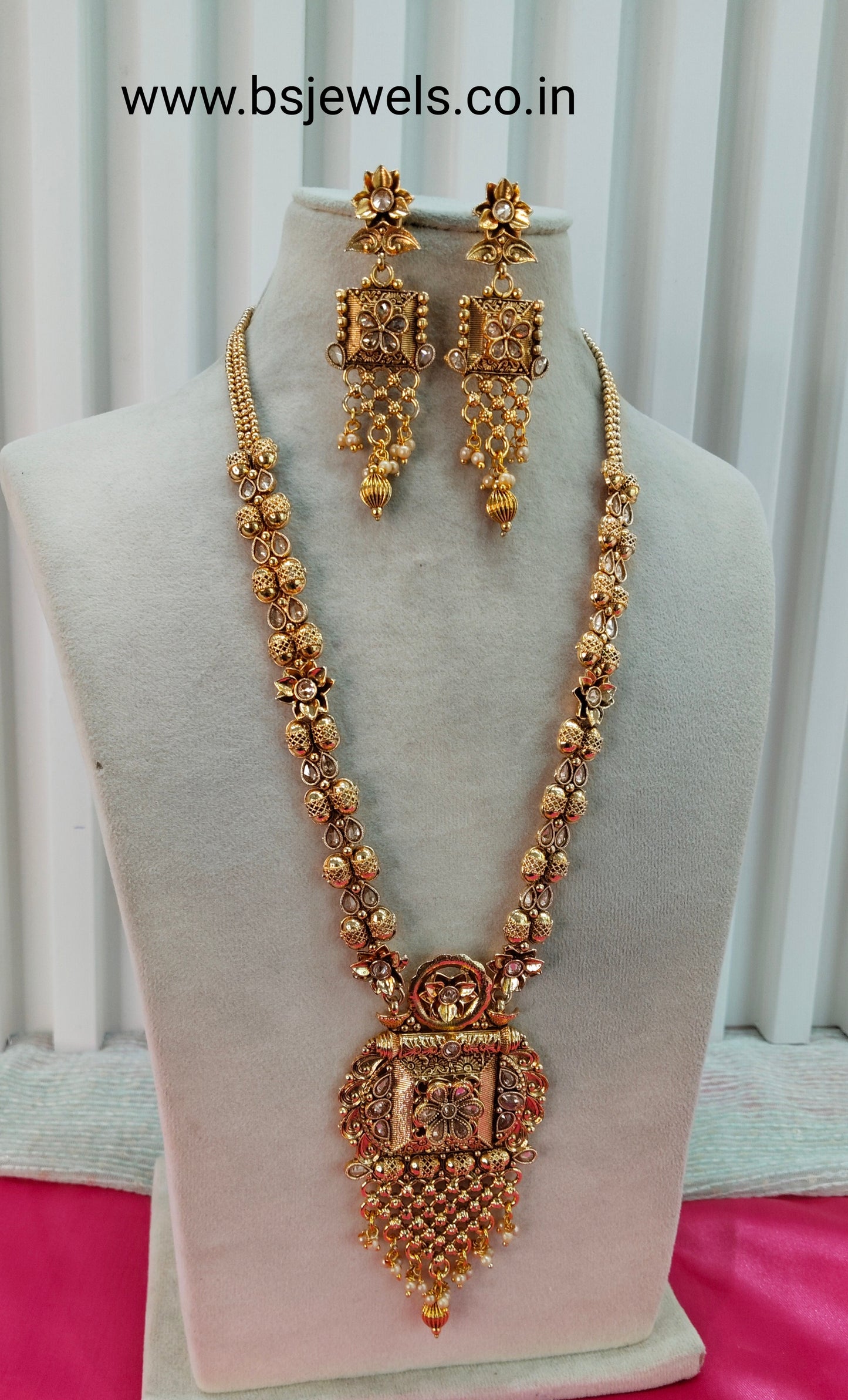 Gold Polki Long Rani Haar Necklace Jewellery Set