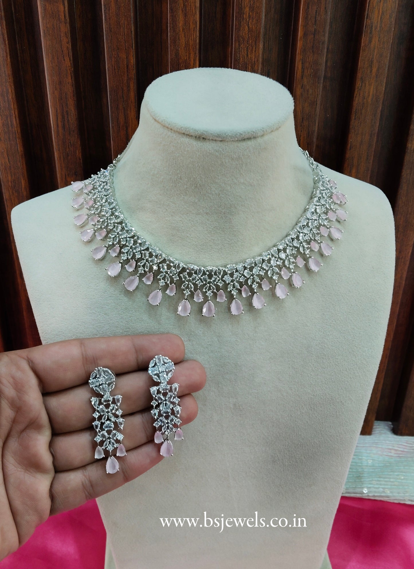 Pink Silver CZ Necklace Jewellery Auj Set