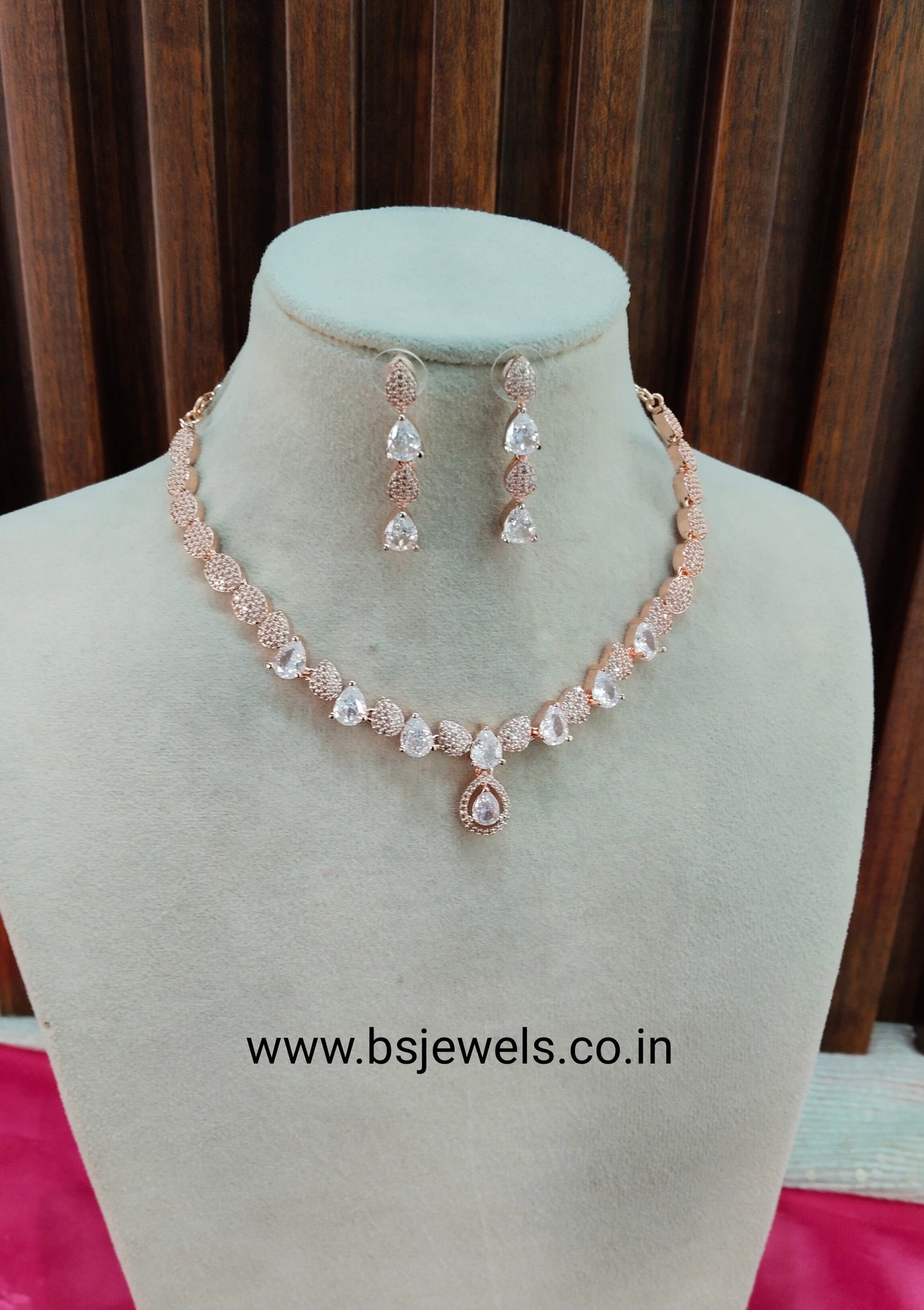 Rose White Silver CZ Necklace Jewellery Karn Set