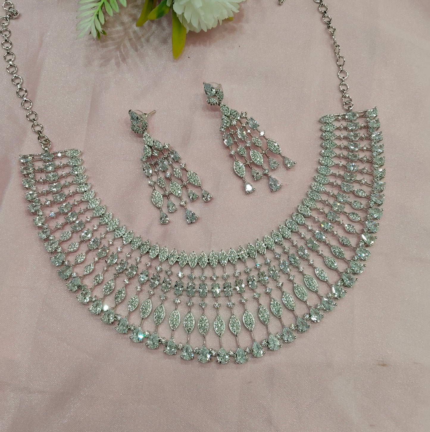 White Silver CZ Necklace Jewellery Rich Set