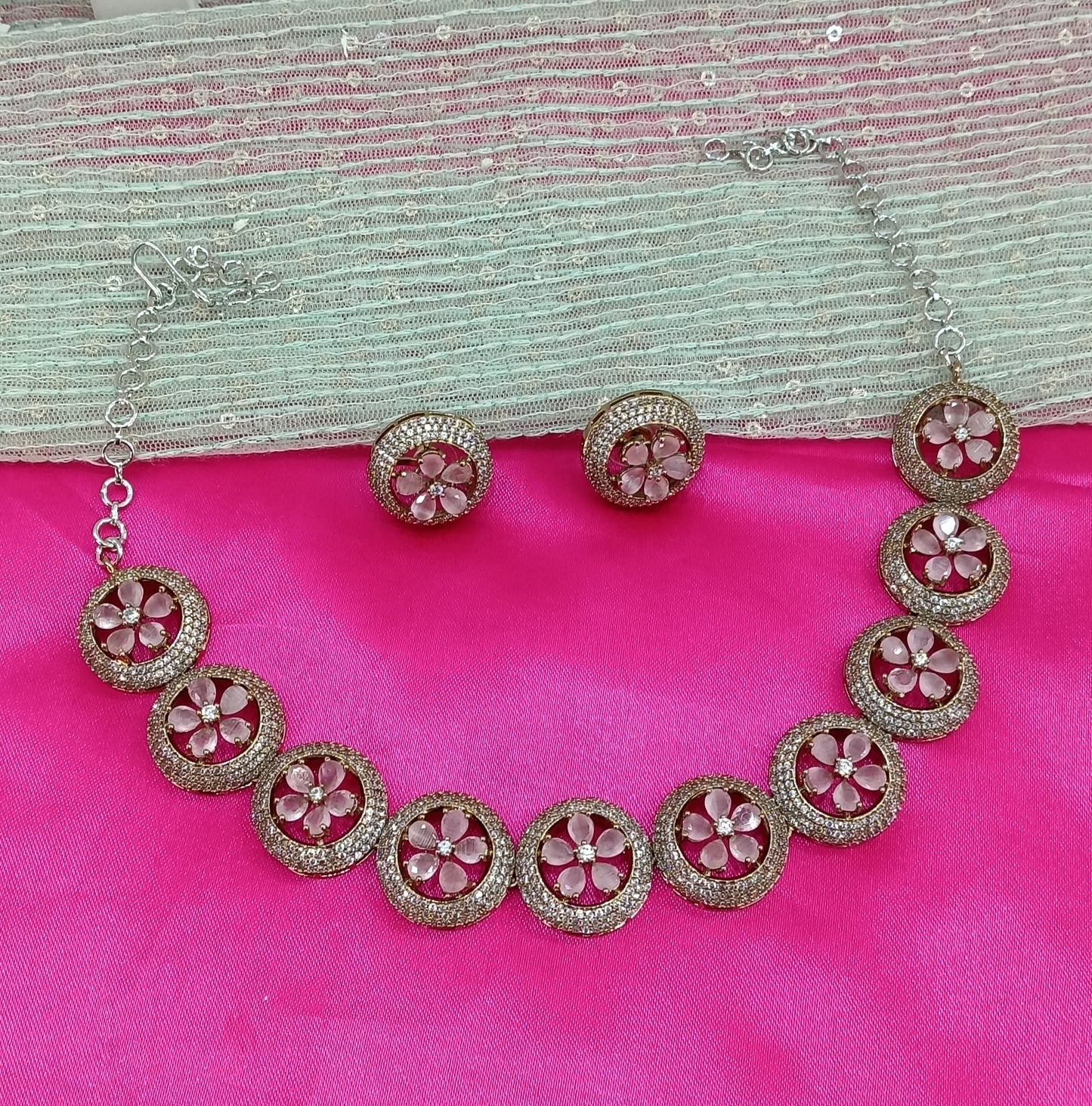Victorian Pink American Diamond Cz Necklace Jewellery City Set