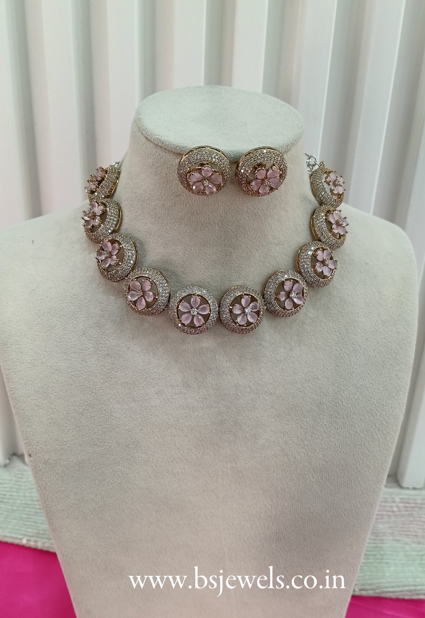 Victorian Pink American Diamond Cz Necklace Jewellery City Set