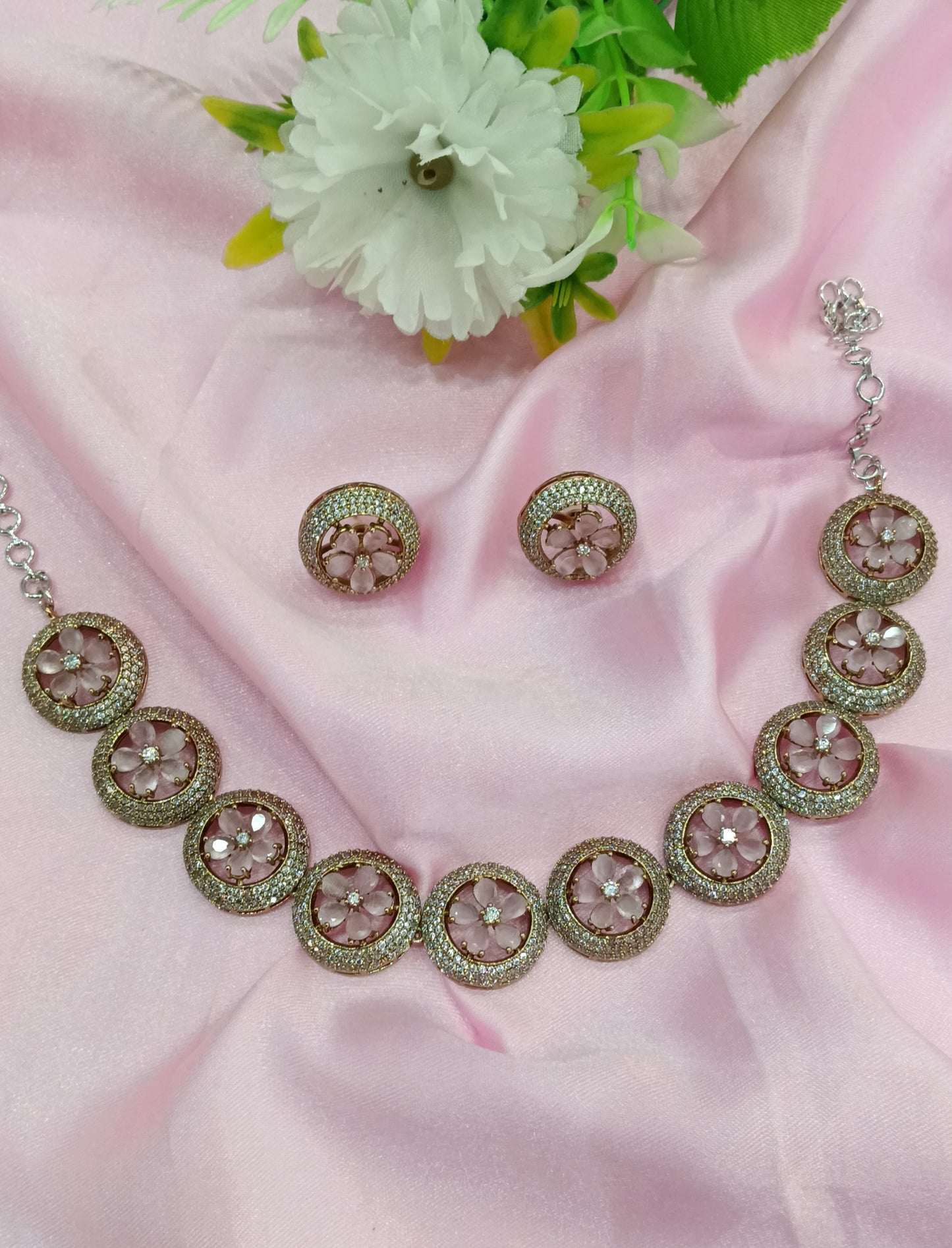 Victorian Pink American Diamond Cz Necklace Jewellery City Set