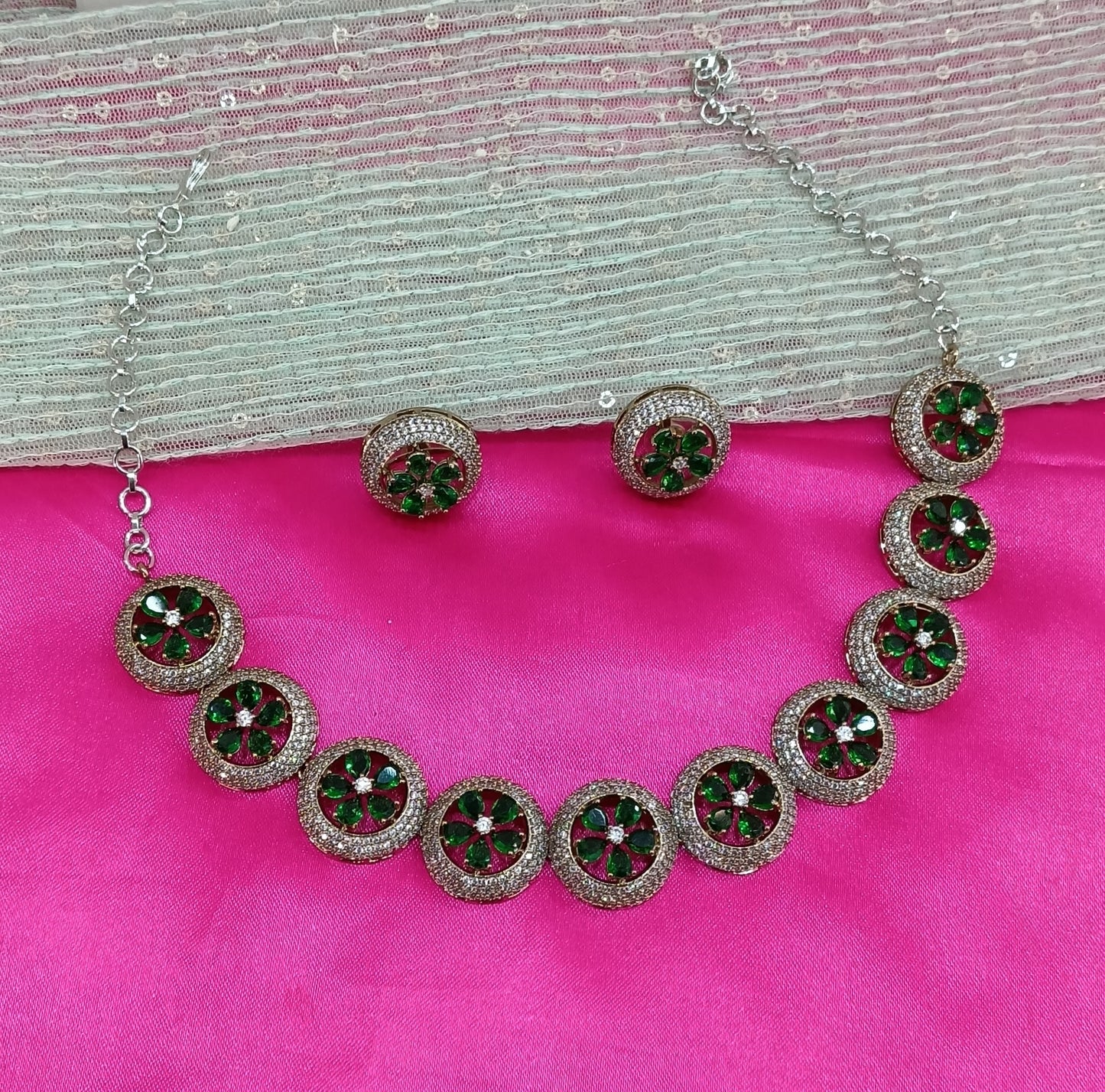 Victorian Green American Diamond Cz Necklace Jewellery City Set