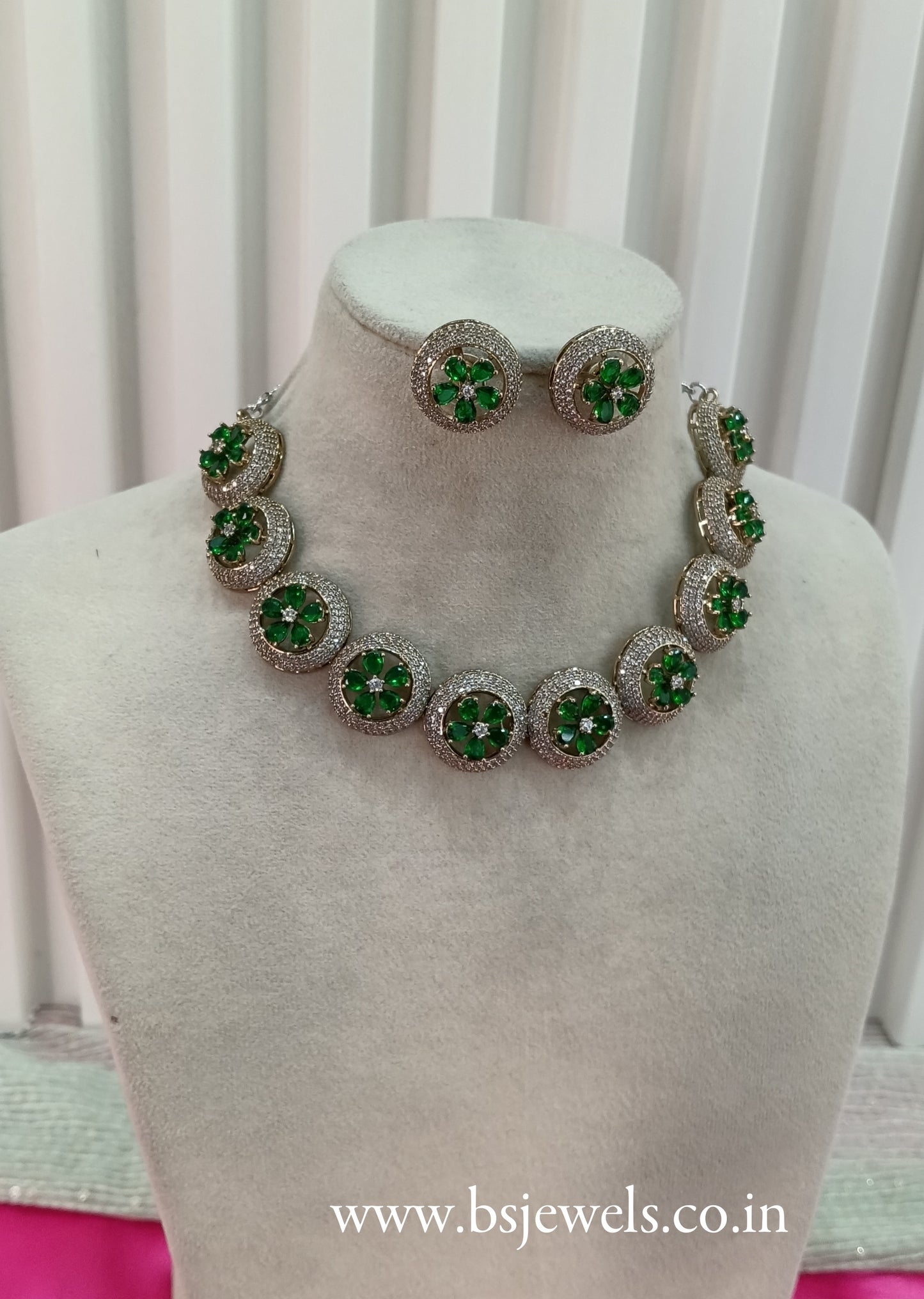 Victorian Green American Diamond Cz Necklace Jewellery City Set