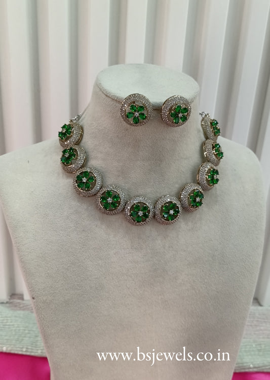Victorian Green American Diamond Cz Necklace Jewellery City Set