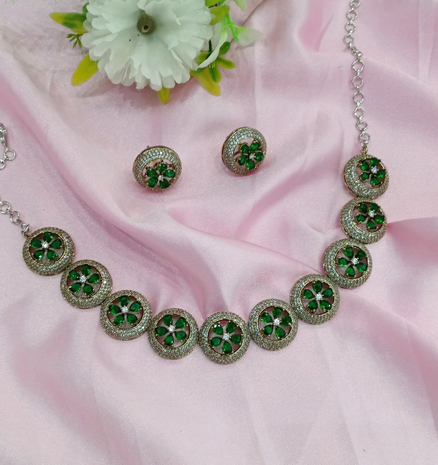 Victorian Green American Diamond Cz Necklace Jewellery City Set