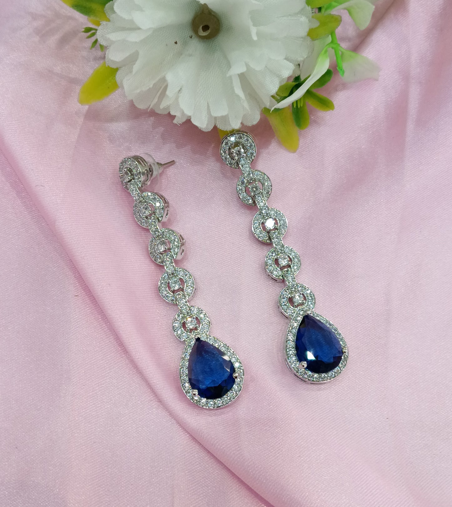 Silver Blue Cz American Diamond Earrings Prince Jewellery Online