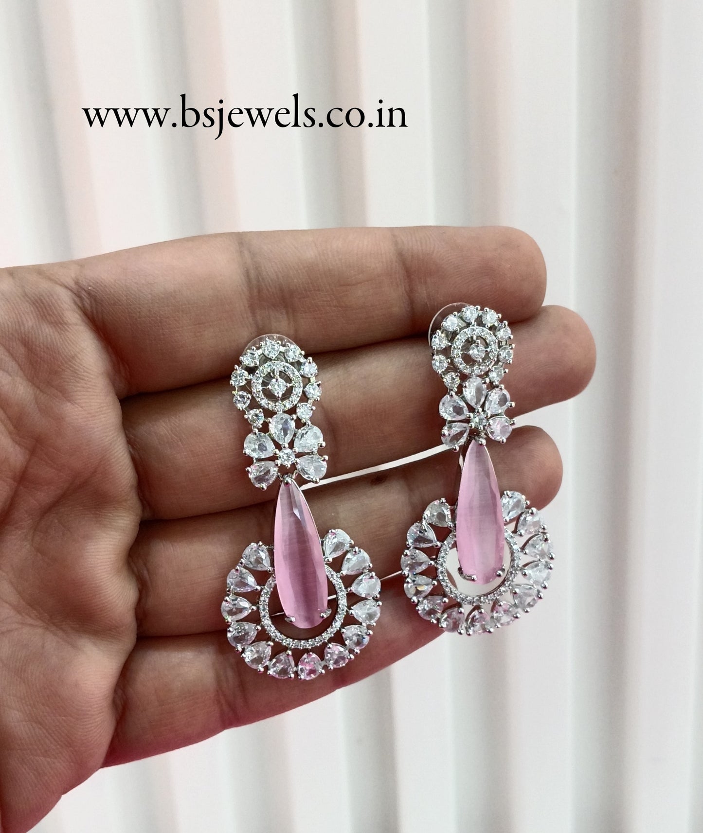 Silver Pink Cz American Diamond Earrings Prince Jewellery Online