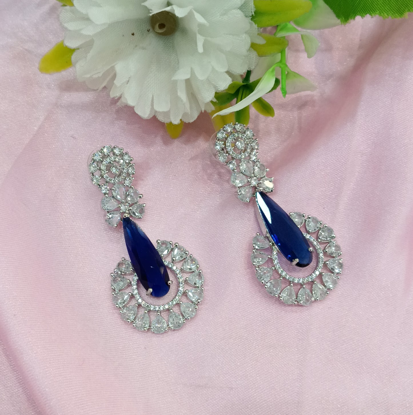 Silver Blue Cz American Diamond Earrings Prince Jewellery Online