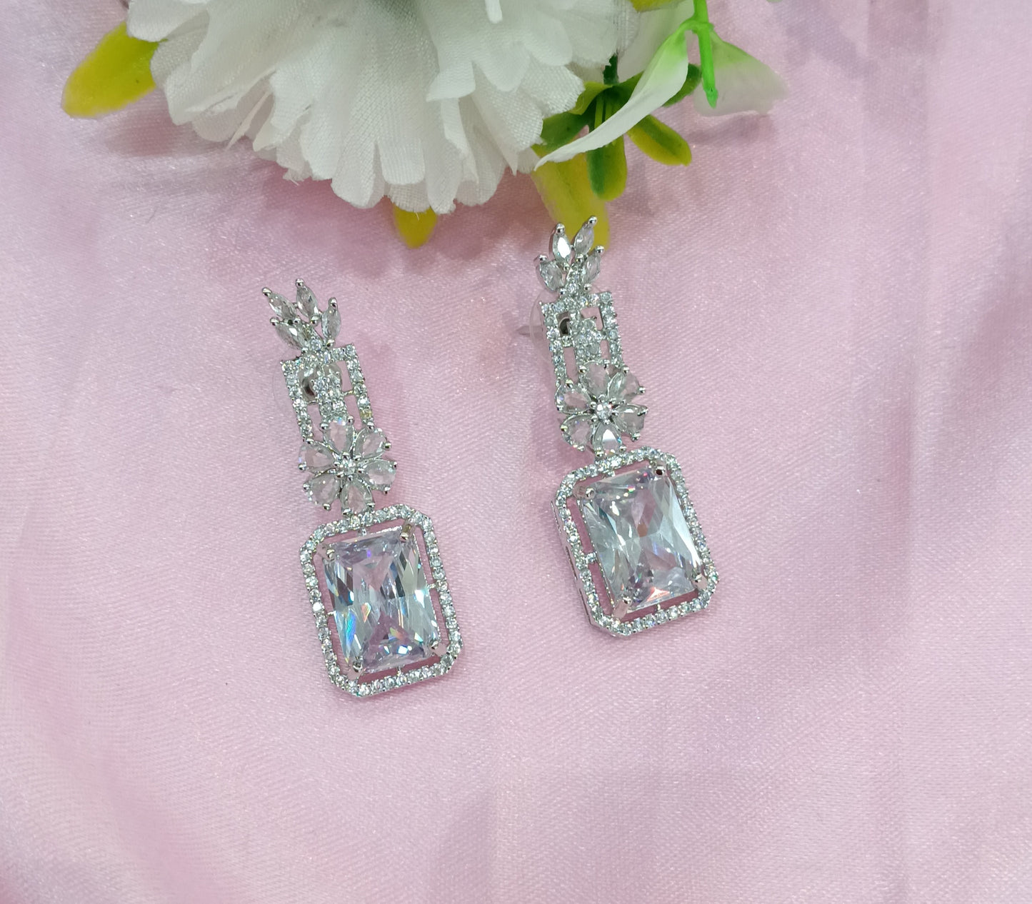 Silver Clear Cz American Diamond Earrings Prince Jewellery Online